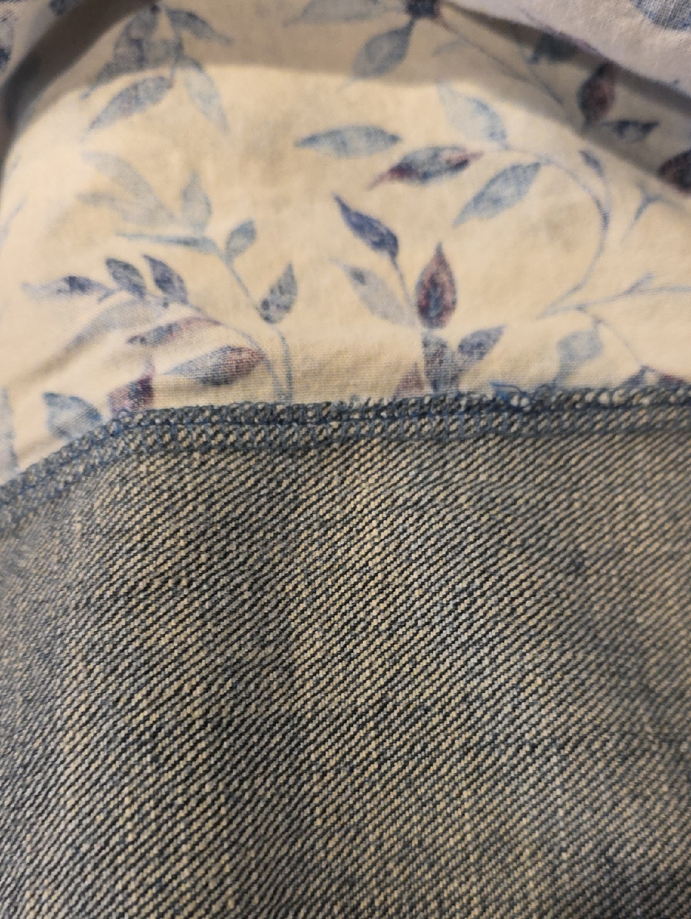 HAND CRAFTED Wrap Jeans UPCYCLED Blue Denim Tie Front Floral Flowers Size XL - Picture 13 of 16